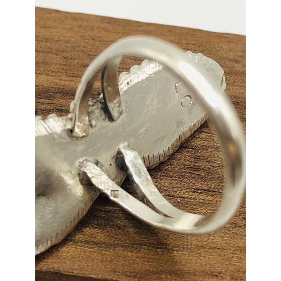 LEE CHARLEY JR ~NAVAJO STERLING ~TURQUOISE & MOTHER OF PEARL FEATHER RING-Signed - Picture 7 of 12